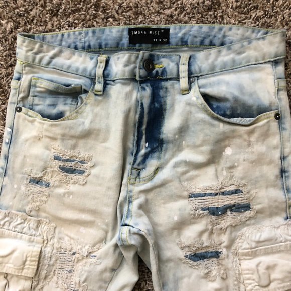 Smoke Rise Men's Rip & Repair Denim Jeans 32x32 Trendy Stylish Streetwear - Picture 5 of 15